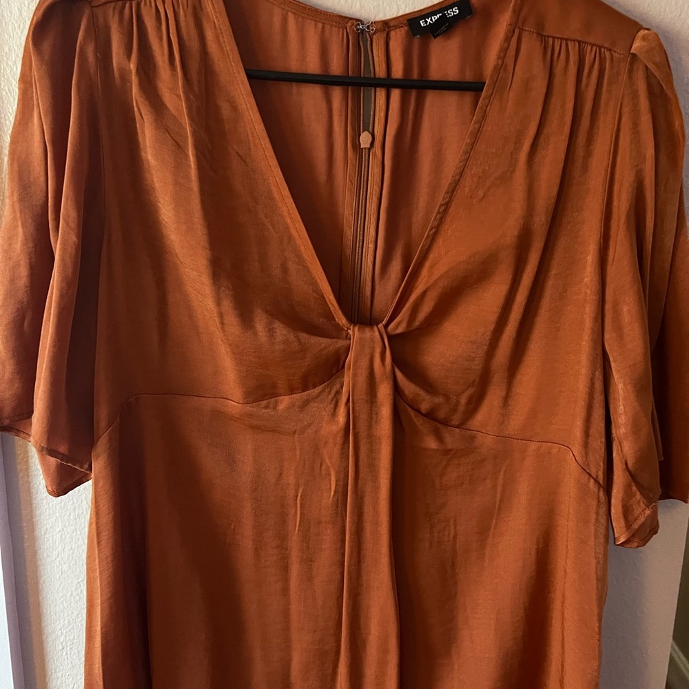 Express Orange Tie Front Short Sleeve Blouse